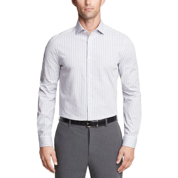 NEW Calvin Klein Men's M Button Down Dress Shirt White Checker Regular Fit - Picture 1 of 9